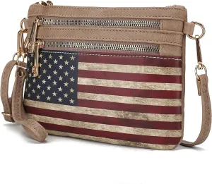 MKF Collection USA Crossbody Bag for Women, American Flag Wristlet Shoulder Purse, Vegan Leather Lady Messenger Handbag