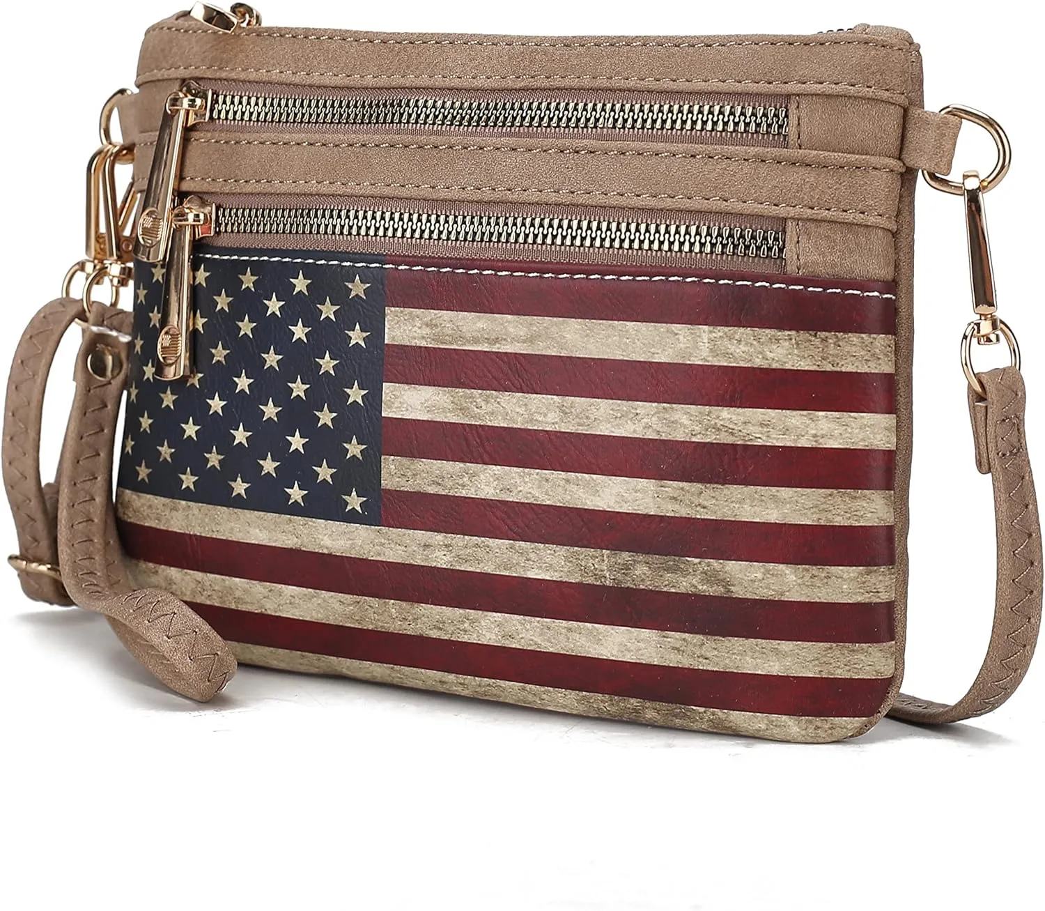 MKF Collection USA Crossbody Bag for Women, American Flag Wristlet Shoulder Purse, Vegan Leather Lady Messenger Handbag