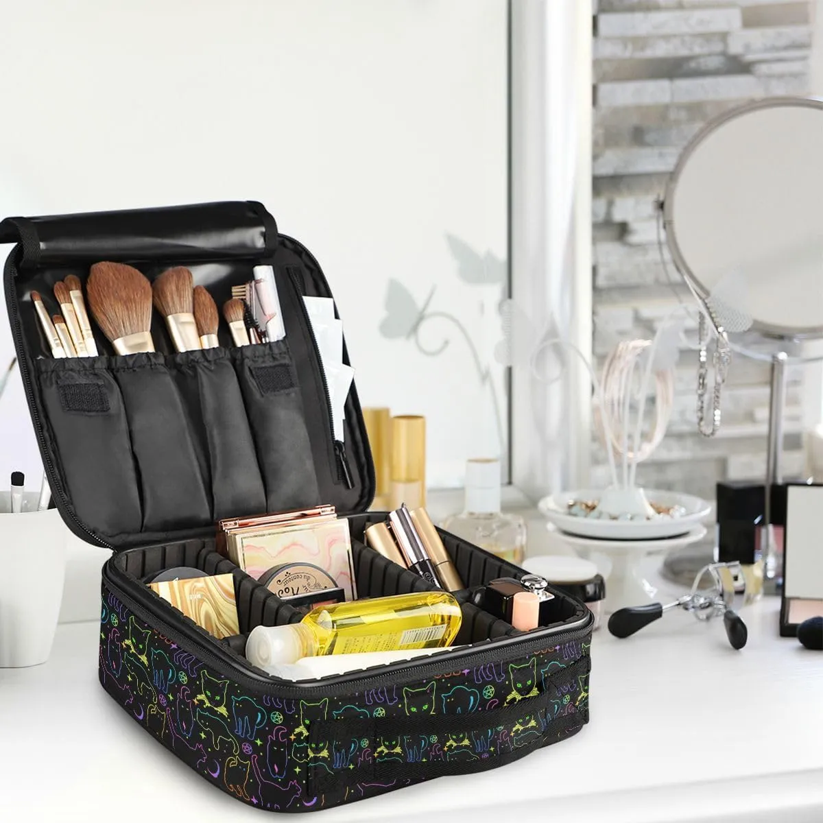 MNSRUU Makeup Bag Witchcraft Black Cats Makeup Bag Organizer Travel Cosmetic Bag Portable Large Capacity Toiletry Bag for Women, Make Up Bags with Zipper