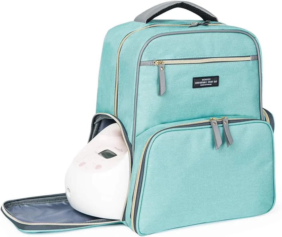 MOMIGO Breast Pump Backpack Diaper Bag - Multi-Function Mommy Outdoor Working Backpack with Insulation Pocket
