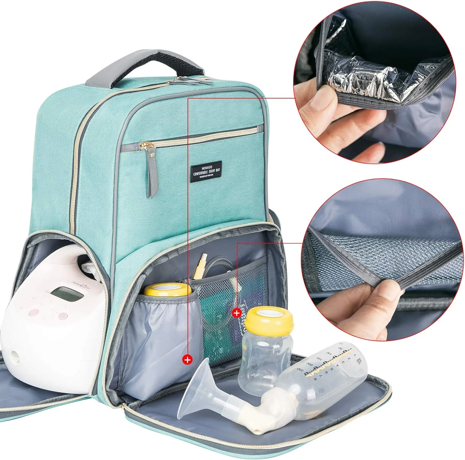MOMIGO Breast Pump Backpack Diaper Bag - Multi-Function Mommy Outdoor Working Backpack with Insulation Pocket