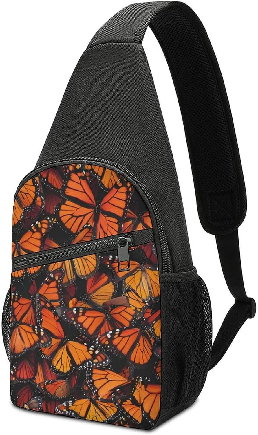 Monarch Butterfly Casual Crossbody Bag Travel Shoulder Bag Hiking Chest Bag Sling Backpack with Pocket for Men Women