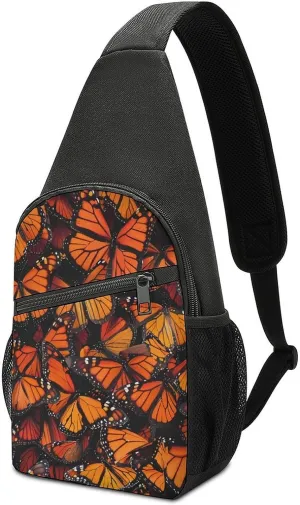 Monarch Butterfly Casual Crossbody Bag Travel Shoulder Bag Hiking Chest Bag Sling Backpack with Pocket for Men Women