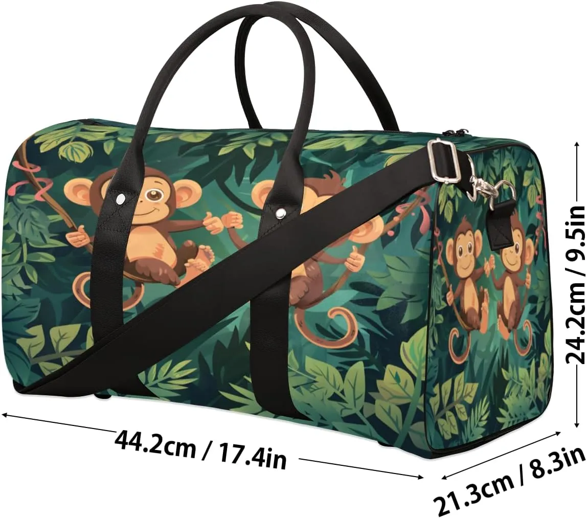 Monkey Travel Duffle Bag, Sports Gym Bags for Women Men, Carry On Weekender Overnight Bag, Forest Animal Workout Hospital Airplane Trips Bag