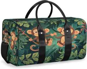Monkey Travel Duffle Bag, Sports Gym Bags for Women Men, Carry On Weekender Overnight Bag, Forest Animal Workout Hospital Airplane Trips Bag