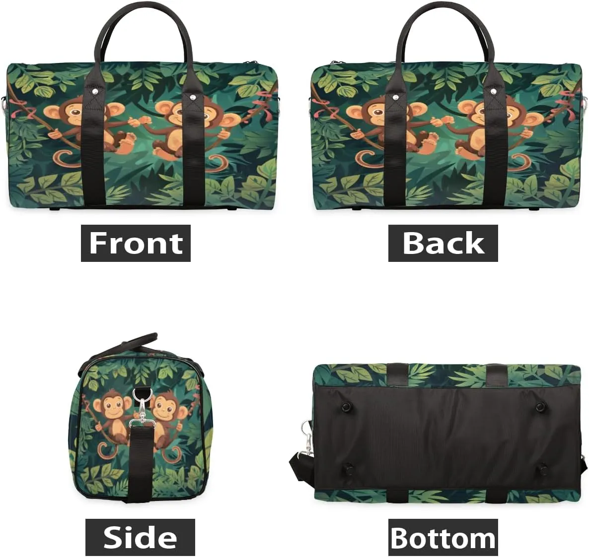 Monkey Travel Duffle Bag, Sports Gym Bags for Women Men, Carry On Weekender Overnight Bag, Forest Animal Workout Hospital Airplane Trips Bag