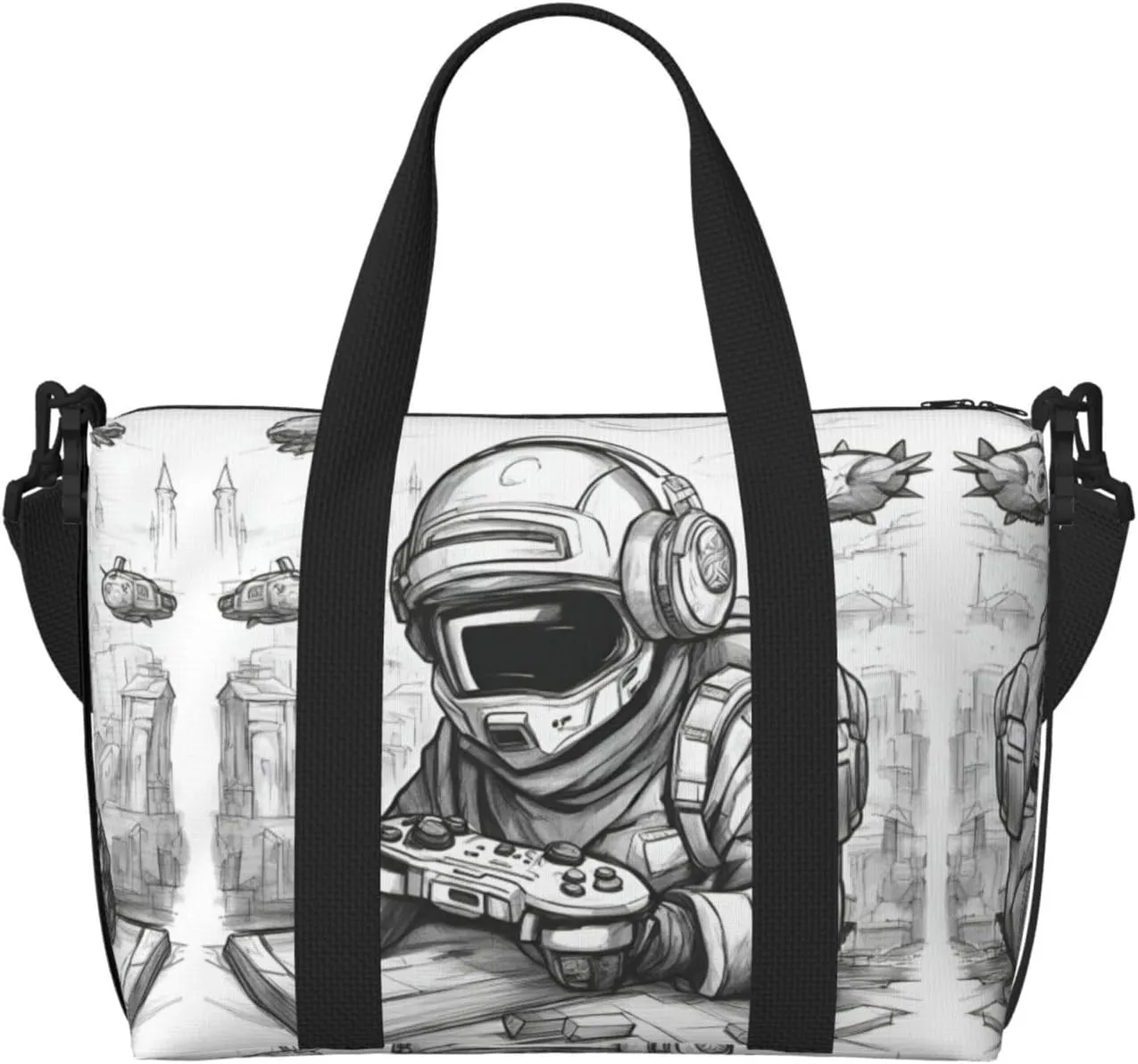 Monochrome Sketch Style Gaming Duffel Bags for Traveling - Lightweight Personal Item Travel Bags, Gym Bags for Men and Women
