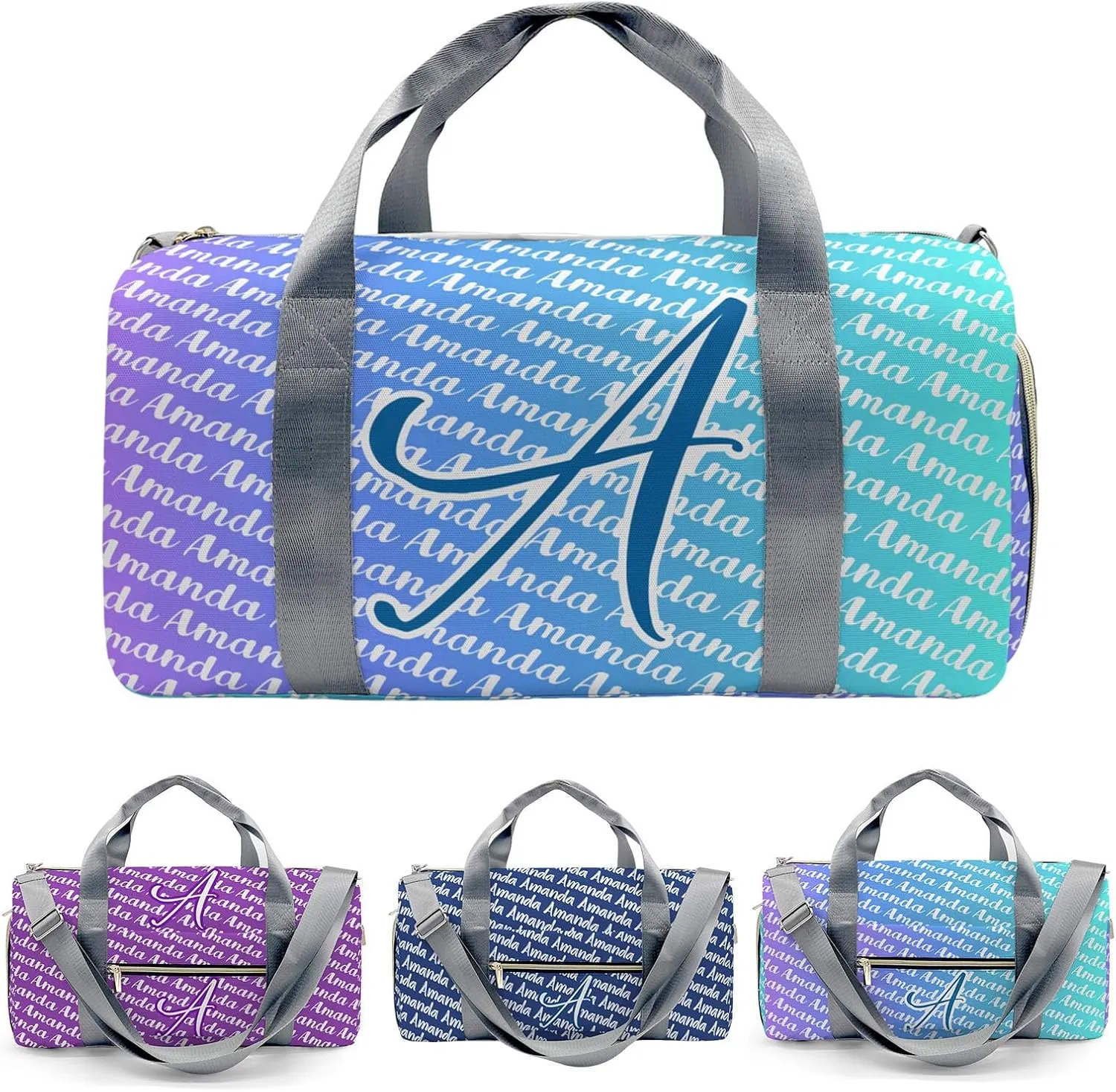 Monogram Personalized Duffel Bag with Name Custom Gym Travel Bags for Woman Sports Bag Wet Dry Pockets & Shoe Compartment Weekend Overnight Bag Gift