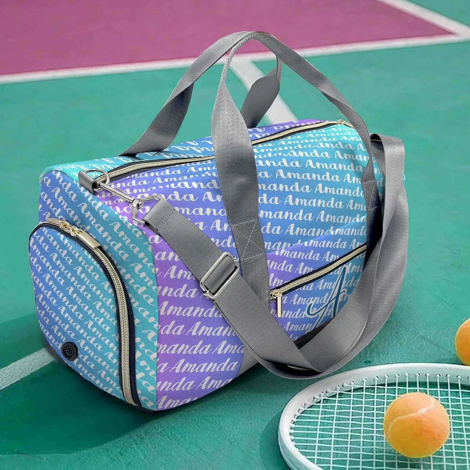 Monogram Personalized Duffel Bag with Name Custom Gym Travel Bags for Woman Sports Bag Wet Dry Pockets & Shoe Compartment Weekend Overnight Bag Gift