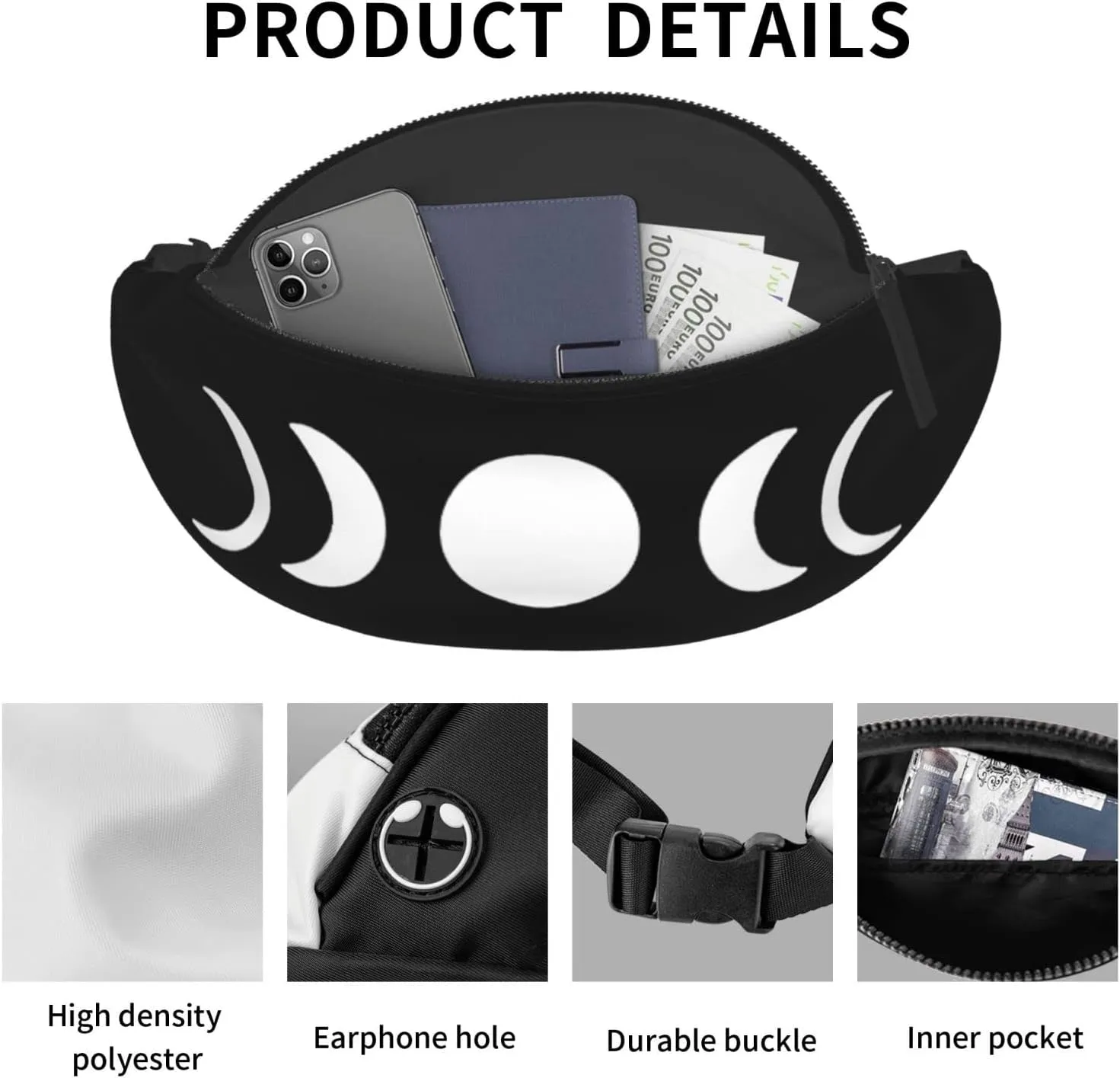 Moon Phases Adjustable Leisure Waistpack Outdoor Sports Running Waistpack Travel Phone Bag