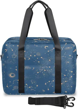 Moon Star Space Galaxy Constellation Weekender Bag, Waterproof Travel Duffel Bags, Overnight Bags for Women, Duffel Bag with Trolley Sleeve, For Men Travel Business Gym Gift