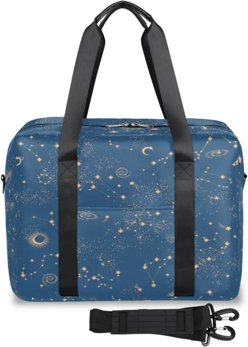 Moon Star Space Galaxy Constellation Weekender Bag, Waterproof Travel Duffel Bags, Overnight Bags for Women, Duffel Bag with Trolley Sleeve, For Men Travel Business Gym Gift