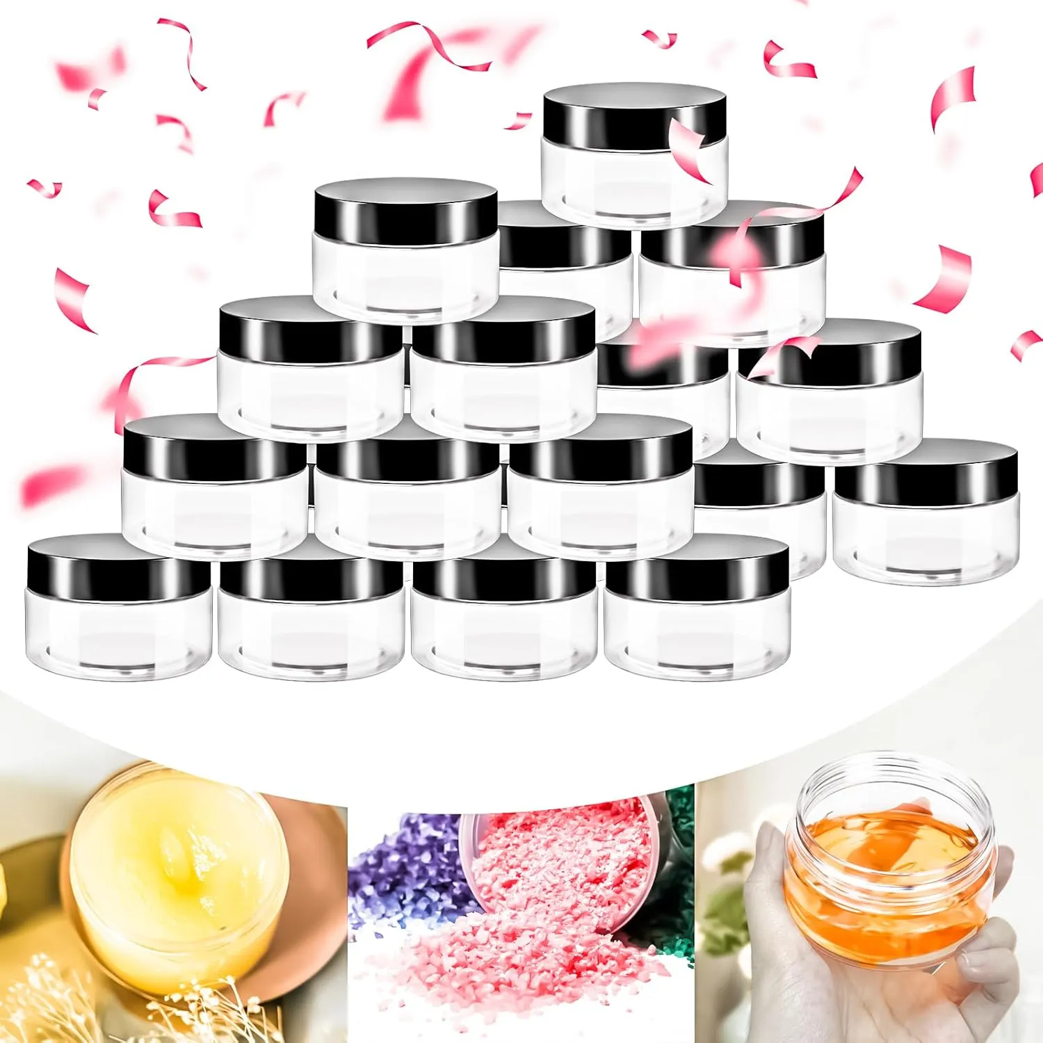 MotBach 20 Pack 4oz Plastic Jars with Lids, 120ml Round Clear Cosmetic Containers Makeup Jars,Travel Size Containers Jar for Lotion Cream Eyeshadow Samples Ointment Salve Balm Powder Travel Storage