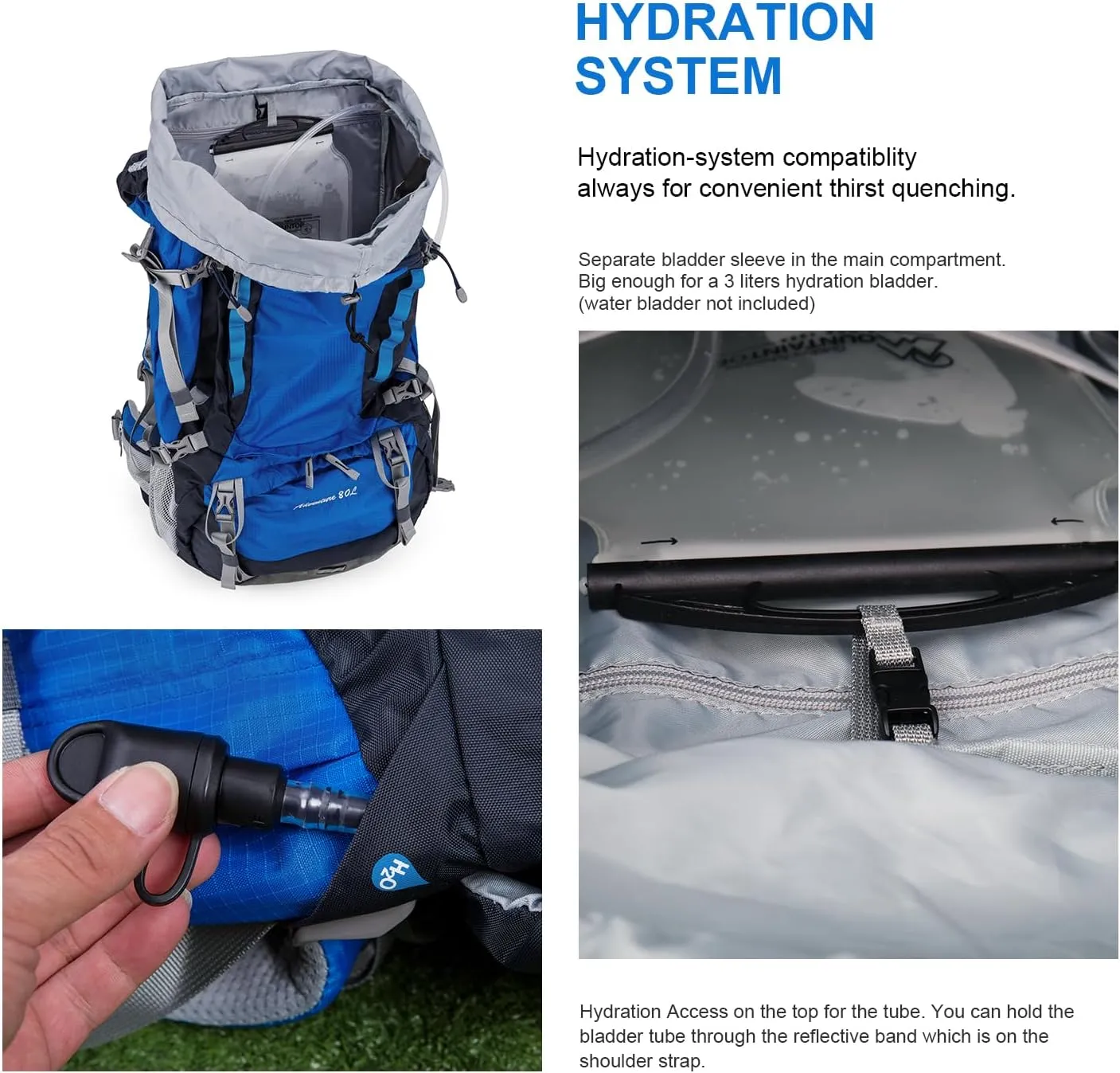 MOUNTAINTOP 80L Internal Frame Backpack for Man & Women Backpacking Hiking Backpack with Rain Cover