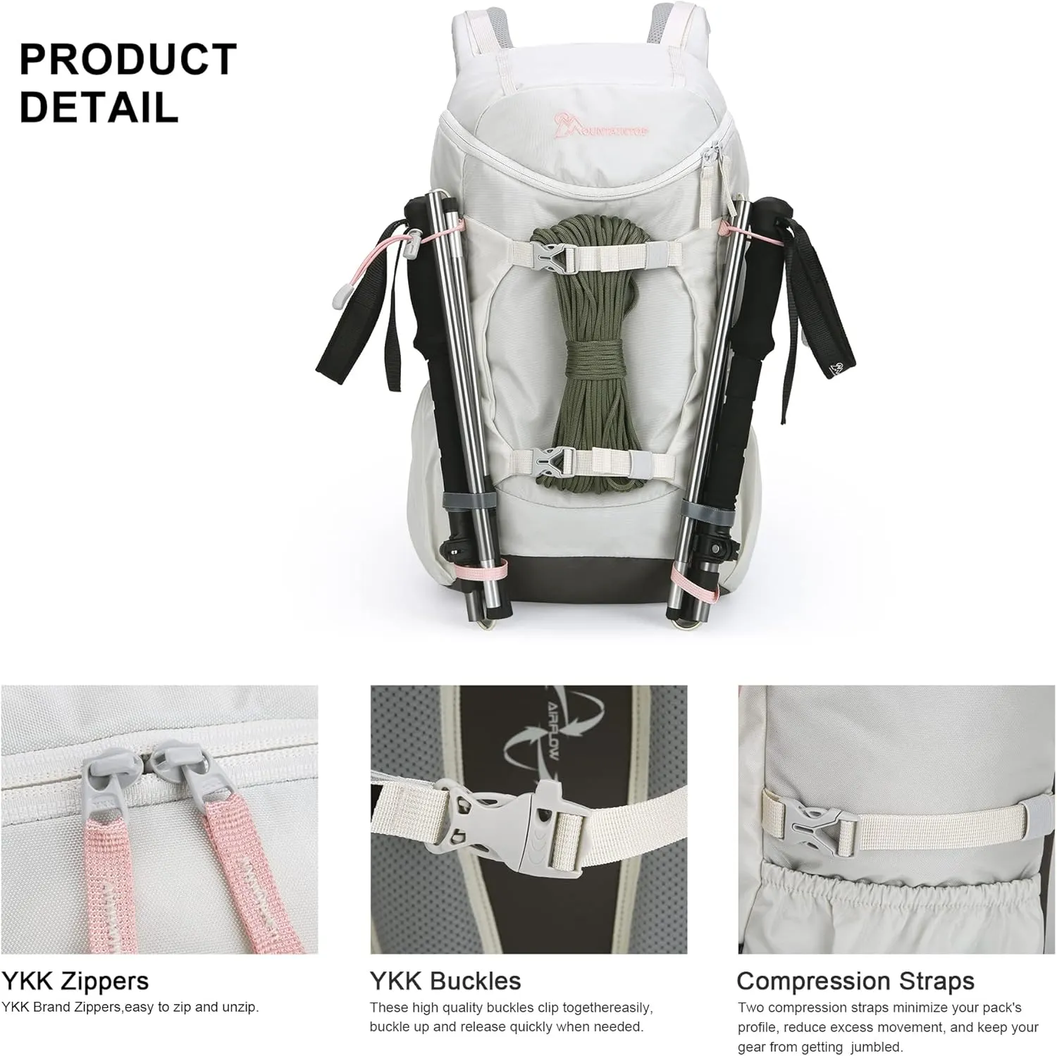 MOUNTAINTOP Small Hiking Backpack 28L Travel Daypack Lightweight for Women for Outdoor Camping, 20.5×12.2×6.3 IN，Ivory