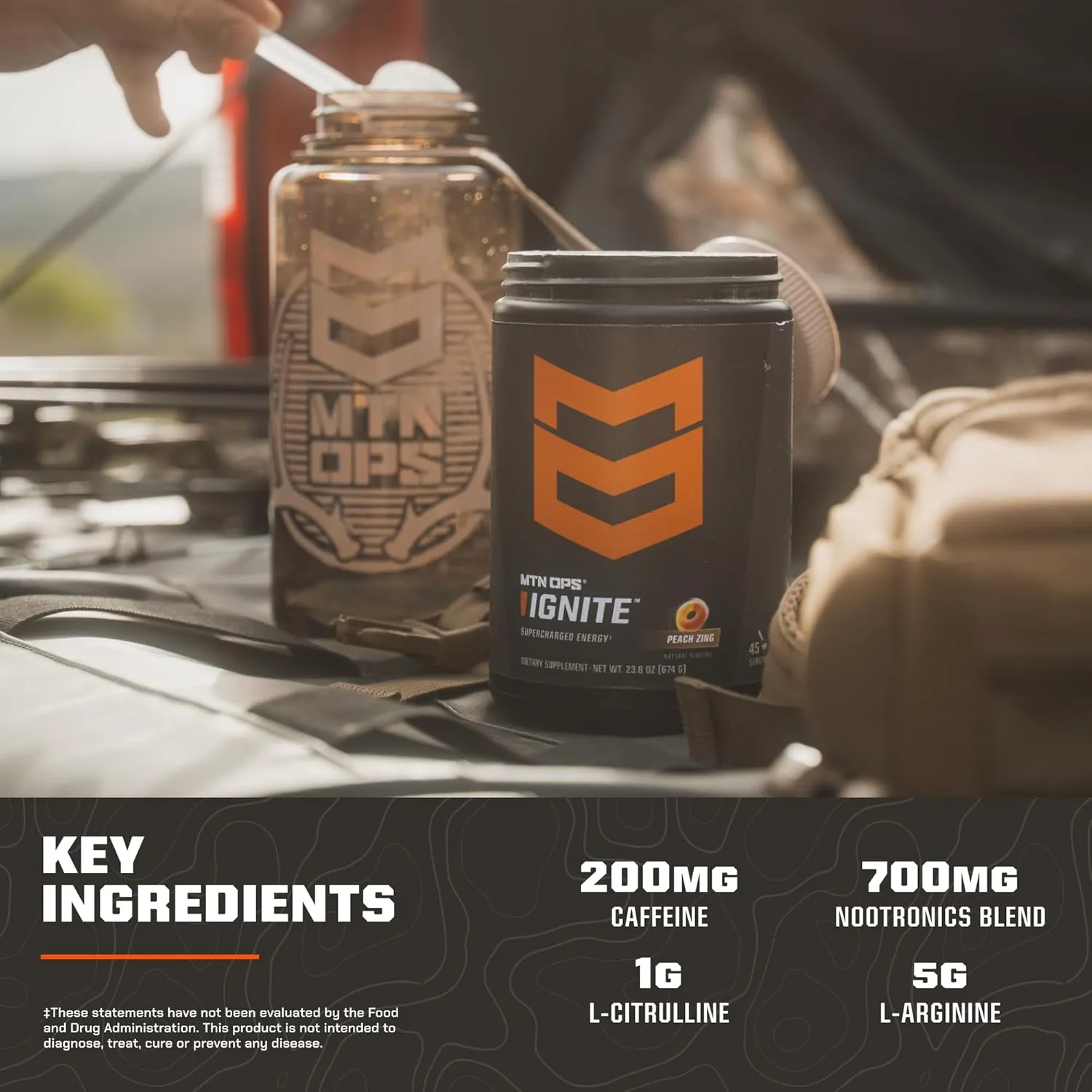 MTN OPS Ignite Energy Drink Powder, Gluten Free Nitric Oxide Supplement Drink Mix, L Arginine, L Citrulline, Caffeine & Nootropic Sugar Free Drink Mix, 45 Servings, Rocky Mountain Rickey