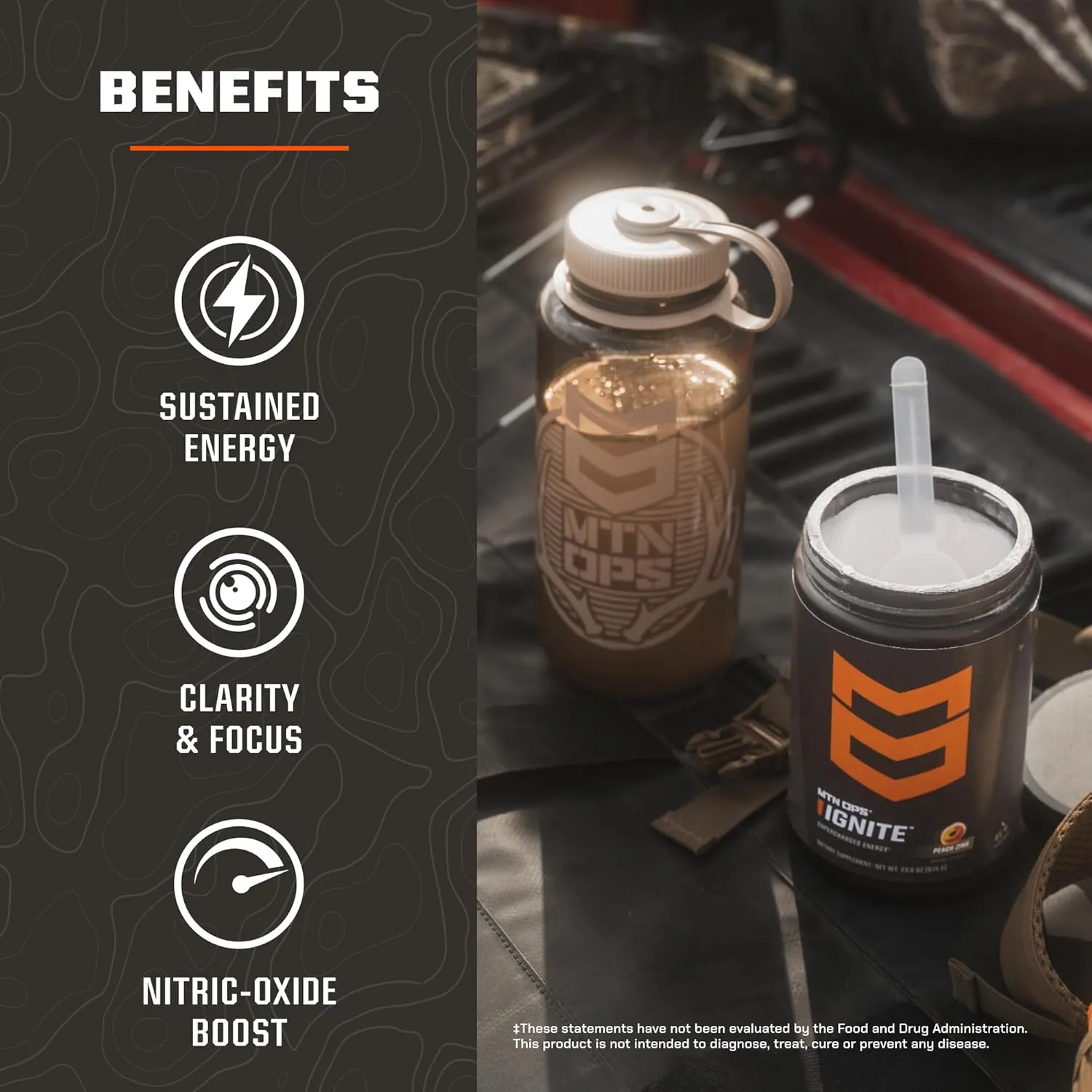 MTN OPS Ignite Energy Drink Powder, Gluten Free Nitric Oxide Supplement Drink Mix, L Arginine, L Citrulline, Caffeine & Nootropic Sugar Free Drink Mix, 45 Servings, Rocky Mountain Rickey
