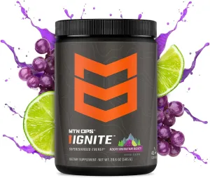 MTN OPS Ignite Energy Drink Powder, Gluten Free Nitric Oxide Supplement Drink Mix, L Arginine, L Citrulline, Caffeine & Nootropic Sugar Free Drink Mix, 45 Servings, Rocky Mountain Rickey