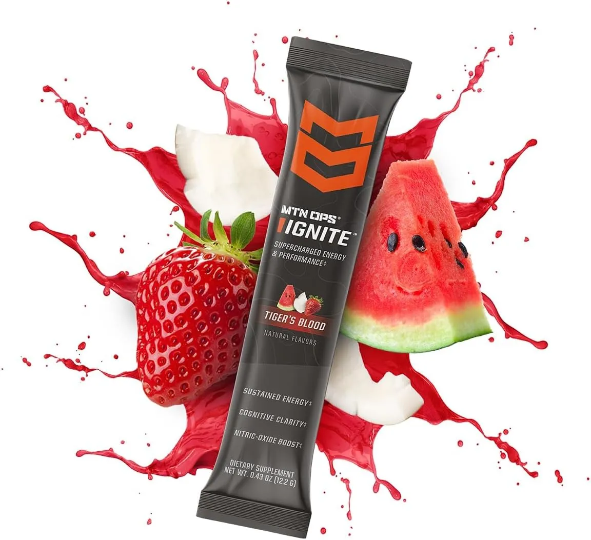 MTN OPS Ignite Trail Packs Supercharged Energy Drink Mix, Tiger's Blood, Tiger's Blood