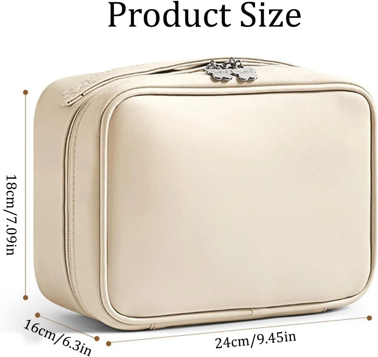 Multi Compartment Toiletry Bag, Large Cosmetics Bag, PU Leather (White)