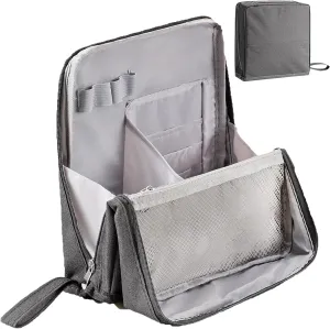 Multi-purpose Large Capacity Oxford Cloth Standing Makeup Bag, Waterproof Makeup Organizer Bag with Compartments, Portable Toiletry Bag for Makeup Brushes for Travel or Home Use (Grey)