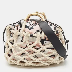 Multicolor Printed Fabric and Rope Shopper Tote