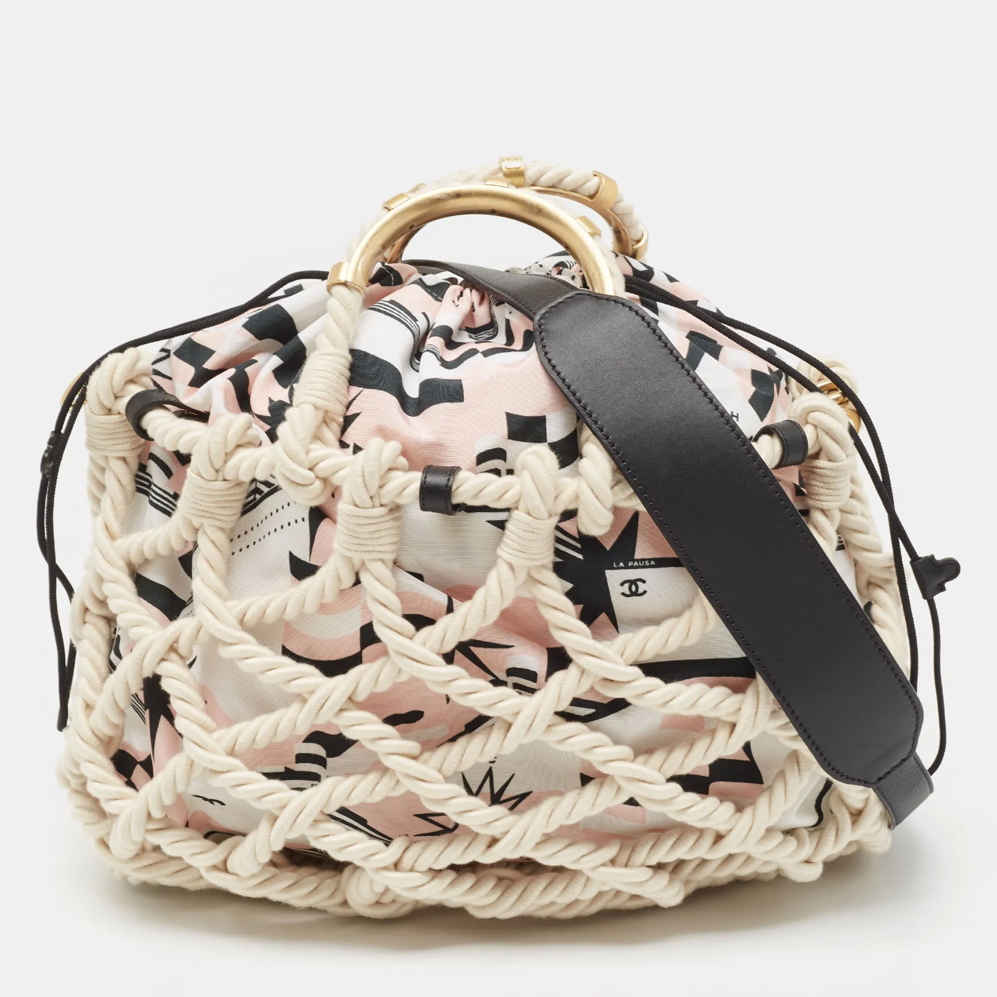 Multicolor Printed Fabric and Rope Shopper Tote