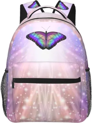 Multicolored Spiritual Butterfly Wispy Magenta Backpack Casual Pack Bag Laptop Backpack With Side Pocket Front Zipper Pocket Bookpack Travel Daypack Picnic Rucksack