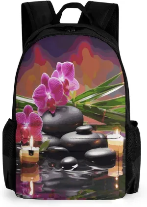 Multifunctional Printed Travel Backpack for Men And Women Large Capacity Flowers in Fountain Massage Stones Camping Carry-On Bag Lightweight And Fashionable Laptop Backpack
