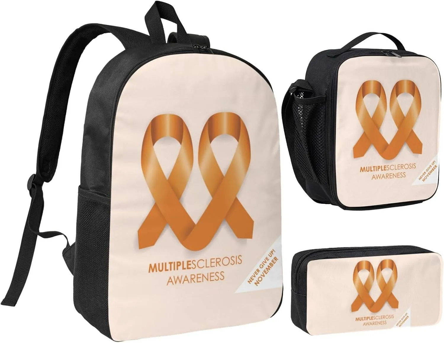 Multiple Sclerosis Awareness March Month 2025 Backpack Set Lightweight Laptop Backpack Lunch Bag with Pencil Case for Women Men Travel Work