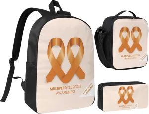 Multiple Sclerosis Awareness March Month 2025 Backpack Set Lightweight Laptop Backpack Lunch Bag with Pencil Case for Women Men Travel Work