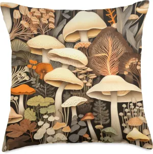 Mushroom Fungi Cottagecore Aesthetic Shrooms Forest Scene Throw Pillow, 18x18, Multicolor