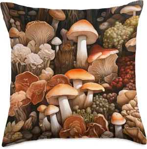 Mushroom Fungi Cottagecore Aesthetic Shrooms Forest Scene Throw Pillow, 18x18, Multicolor