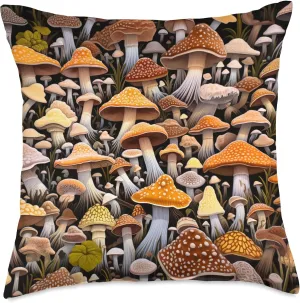 Mushroom Fungi Cottagecore Aesthetic Shrooms Forest Scene Throw Pillow, 18x18, Multicolor