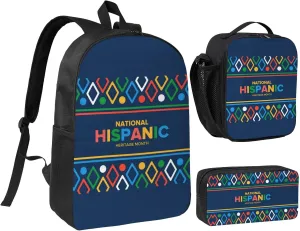 National Hispanic Heritage Month 2025 Backpack Set Lightweight Laptop Backpack Lunch Bag with Pencil Case for Women Men Travel Work