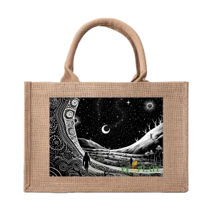 Natural Fiber Jute Tote Bag Aboriginal Dreamtime