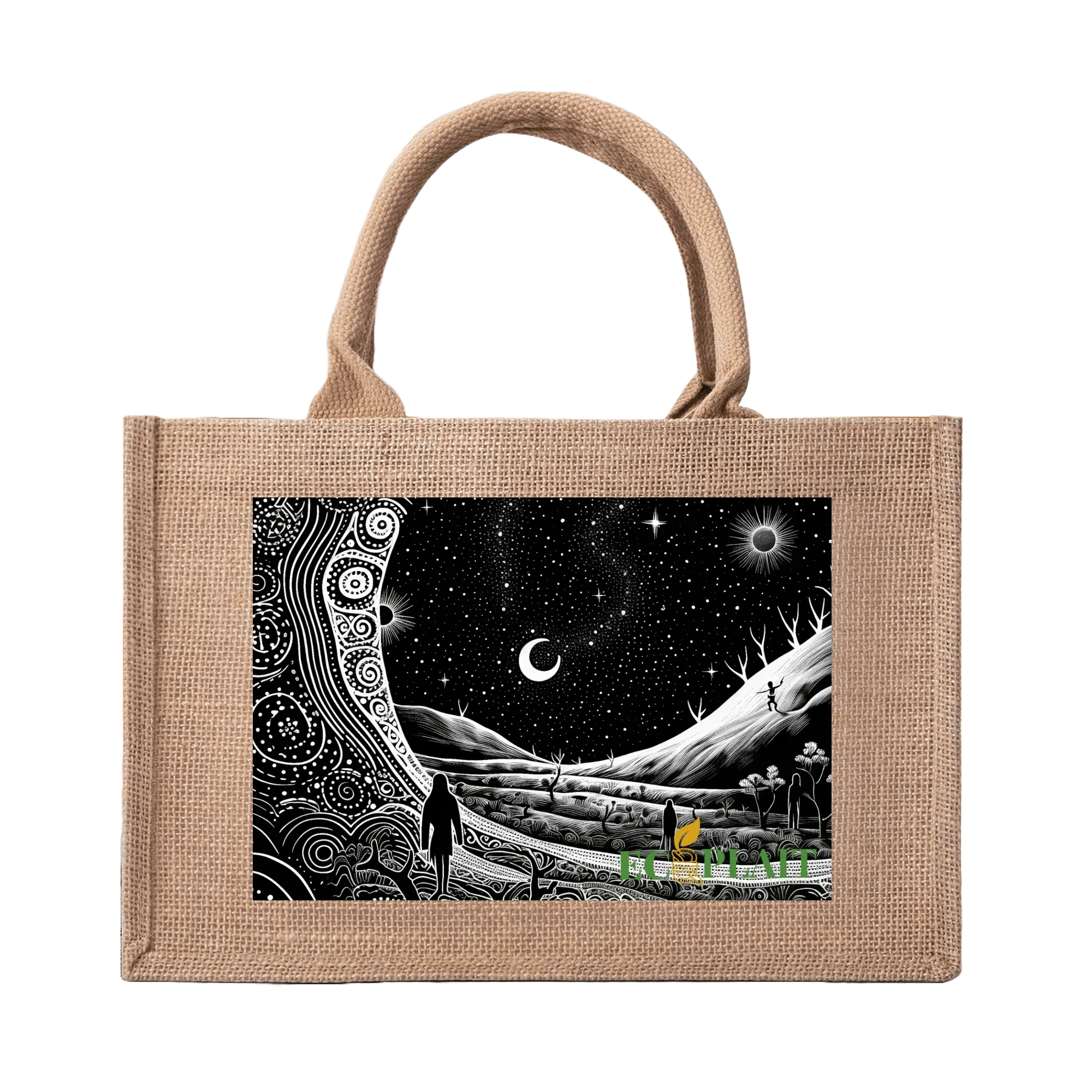 Natural Fiber Jute Tote Bag Aboriginal Dreamtime