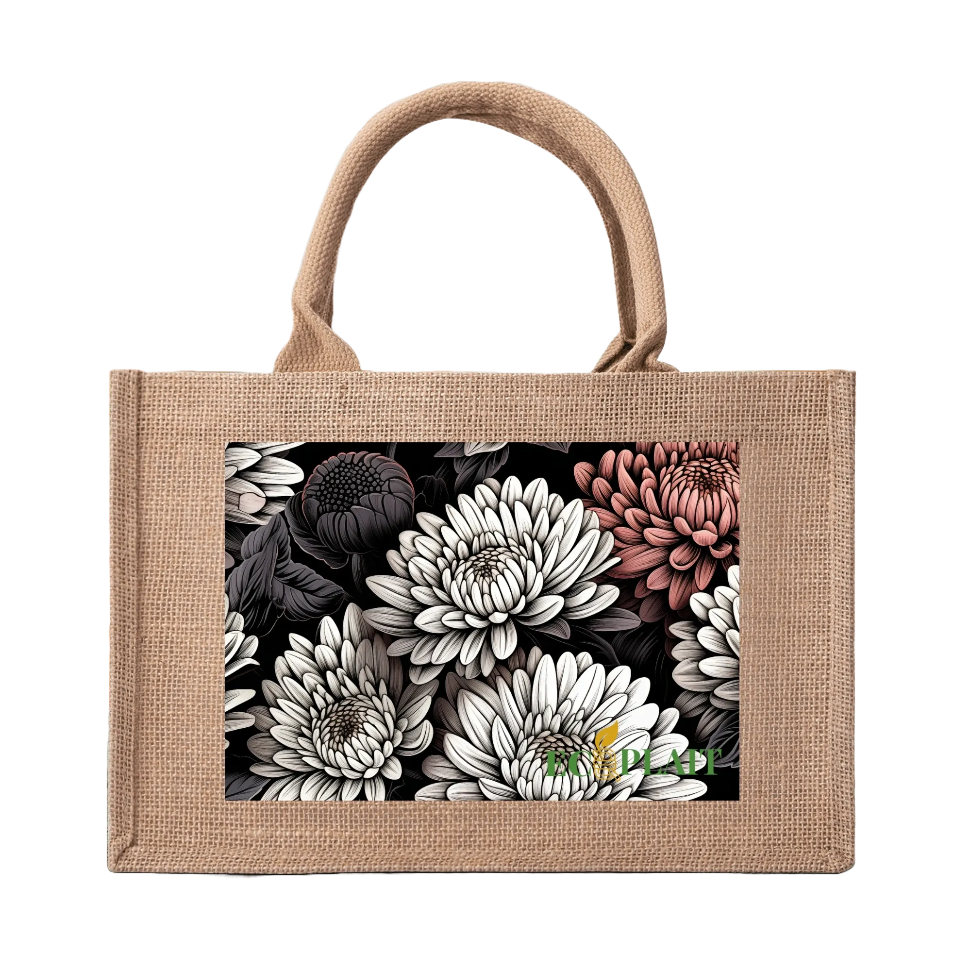 Natural Fiber Jute Tote Bag Chrysanthemum