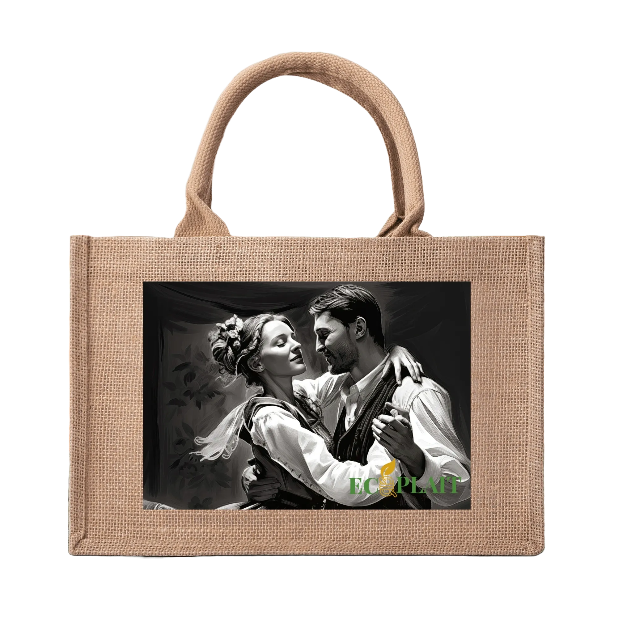 Natural Fiber Jute Tote Bag Dancing Couple