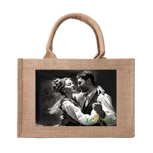 Natural Fiber Jute Tote Bag Dancing Couple