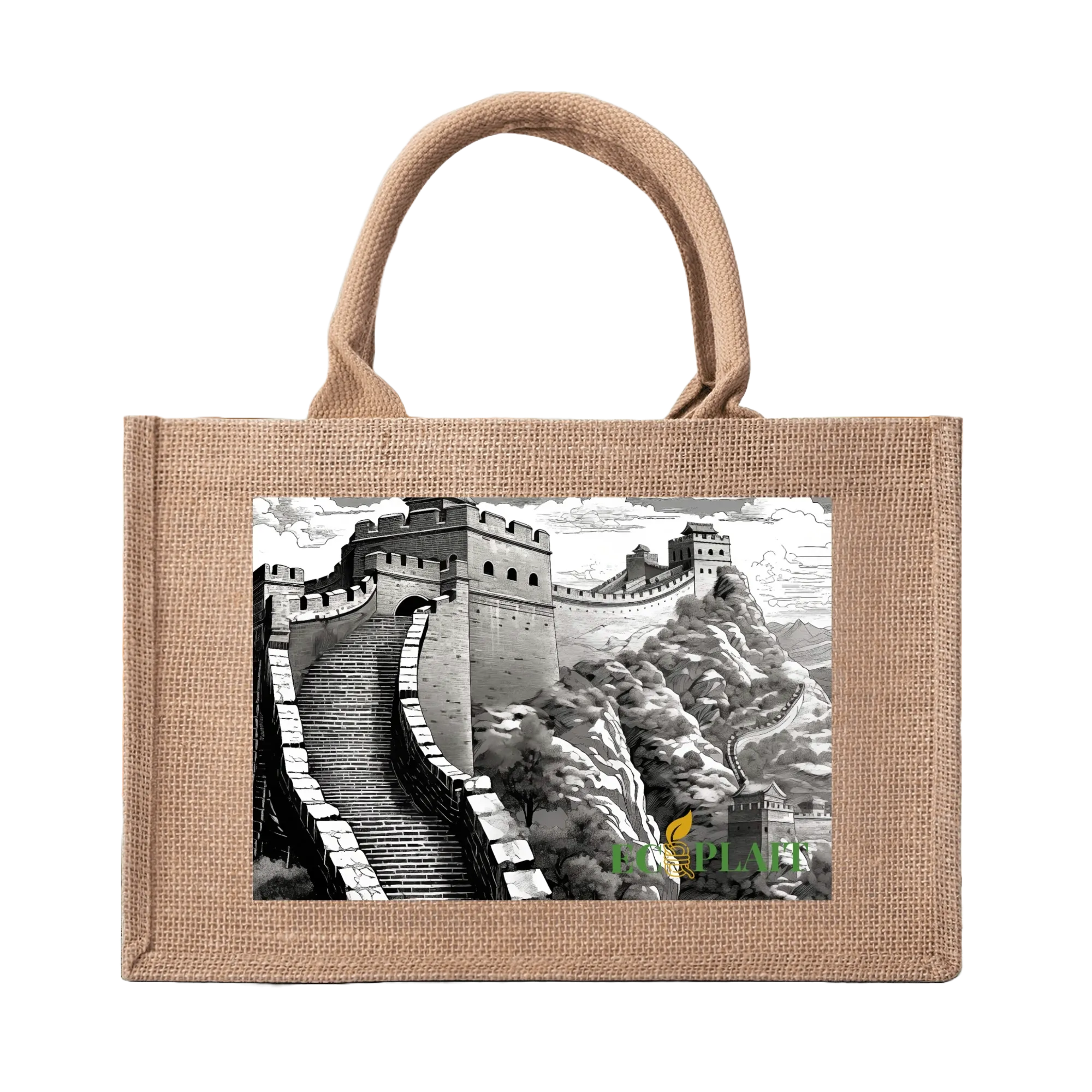 Natural Fiber Jute Tote Bag Great Wall