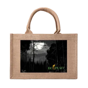 Natural Fiber Jute Tote Bag Moonlit Forest