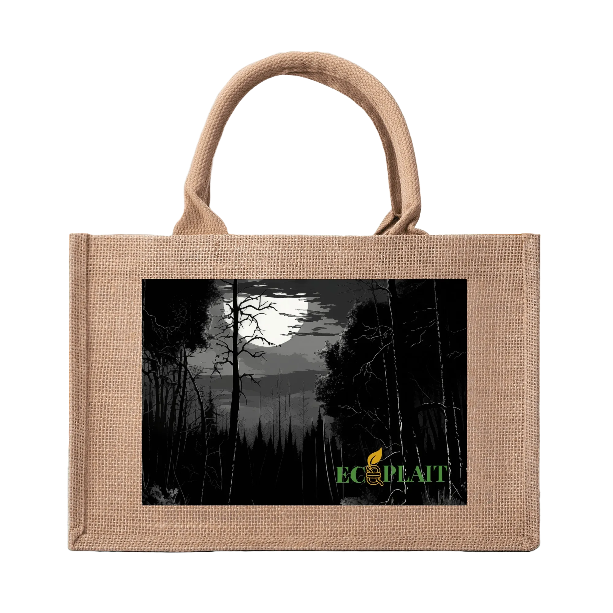Natural Fiber Jute Tote Bag Moonlit Forest
