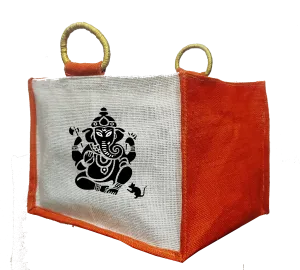 Natural  Jute Bags with Orange Colors for Sweet Box ,Wedding bags (Set of 2)