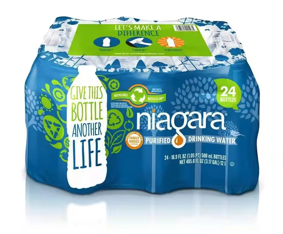 Niagara 16.9 fl oz Purified Drinking Water Bottles (24-Pack), BPA-Free Eco-Air Bottles, Reverse Osmosis & Micron Filtration, Great Tasting Hydration, Recyclable Bottled Water for Home & Office