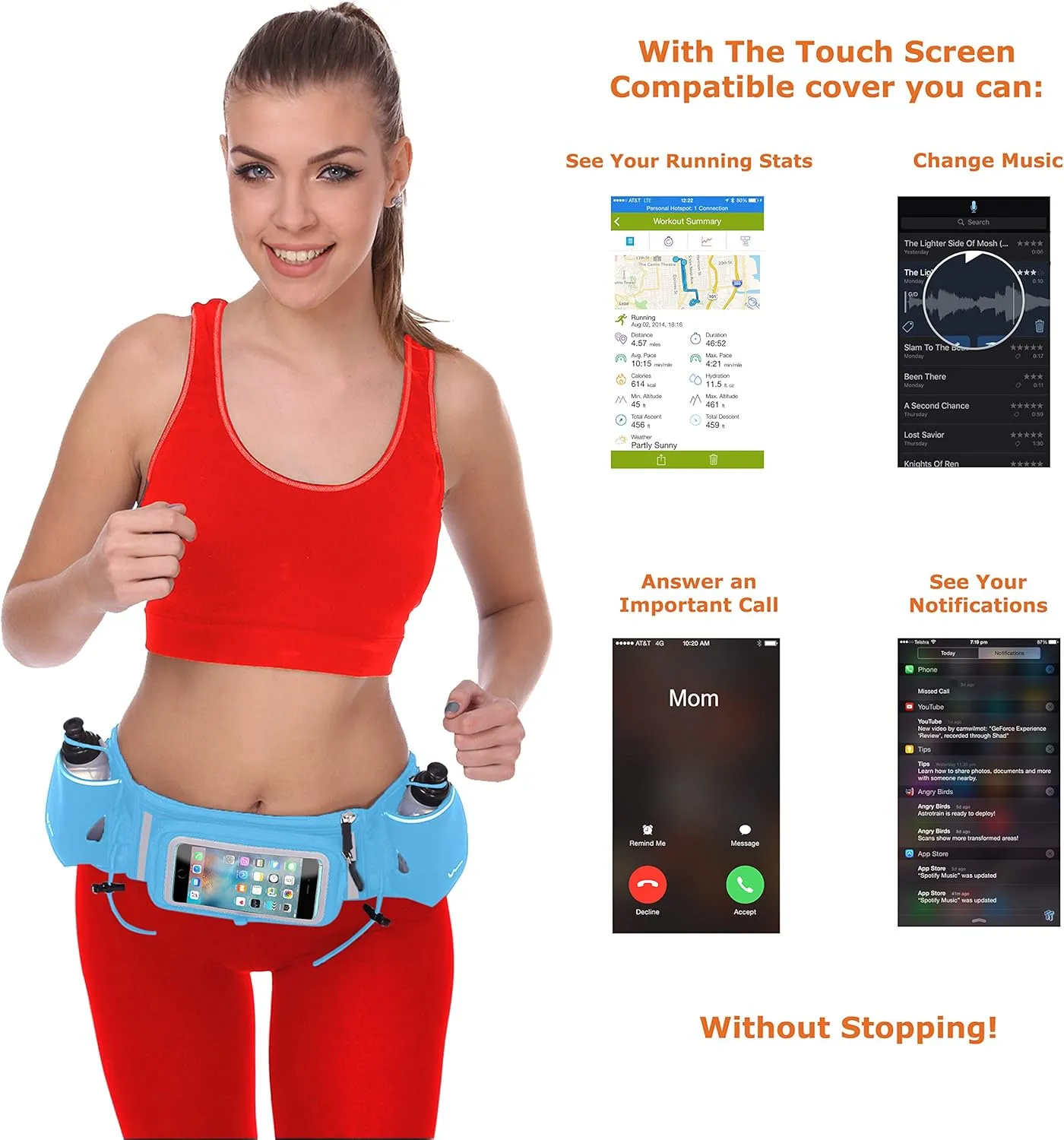 No.1 Hydration Belt by Runtasty - Premium Running Fuel Belt w/2 BPA-Free 10 oz Water Bottles, Tilt-Up Pocket w/Touchscreen-Ready Cover - Fits All iPhones, Runners Ebook & No-Bounce Design