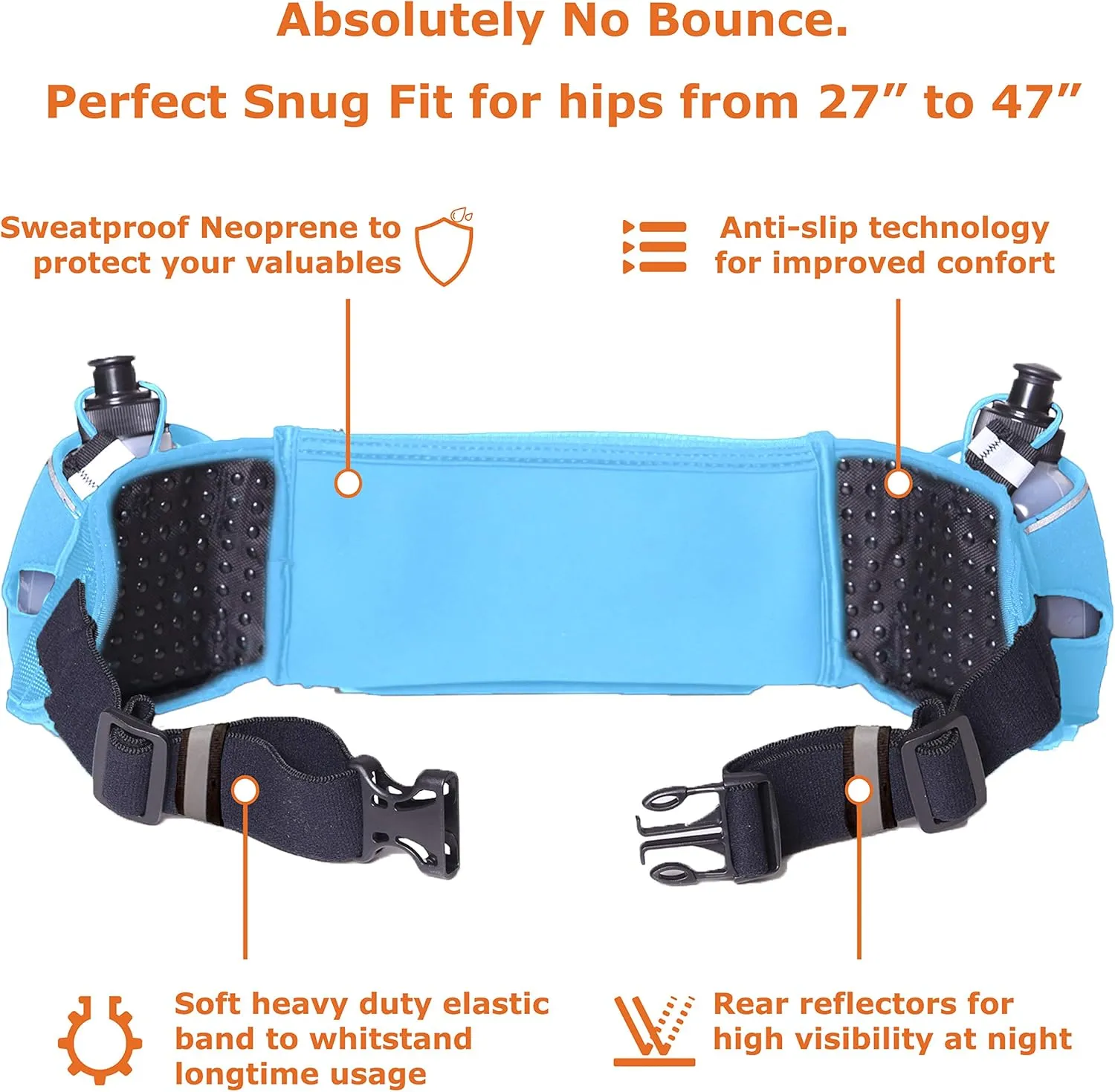 No.1 Hydration Belt by Runtasty - Premium Running Fuel Belt w/2 BPA-Free 10 oz Water Bottles, Tilt-Up Pocket w/Touchscreen-Ready Cover - Fits All iPhones, Runners Ebook & No-Bounce Design