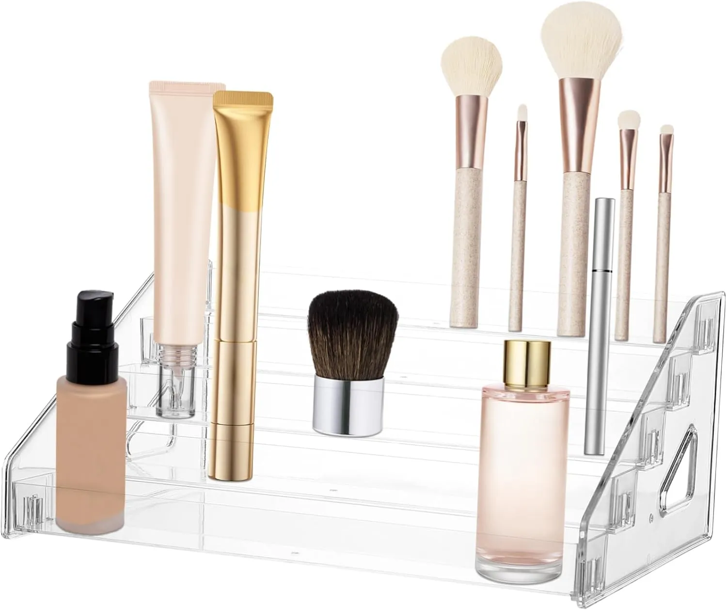 NOLITOY Acrylic Makeup Organizer for Vanity Multi Nail Polish Rack Eyeshadow Palette Display Stand Convenient Handles for Easy Access Stylish Cosmetic Storage
