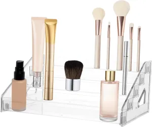 NOLITOY Acrylic Makeup Organizer for Vanity Multi Nail Polish Rack Eyeshadow Palette Display Stand Convenient Handles for Easy Access Stylish Cosmetic Storage