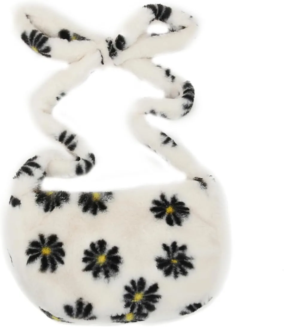 NOLITOY Flower Pattern Tote Bag Women's Crossbody Purse Plush Handbag for Women Stylish Boho Bag for Girls